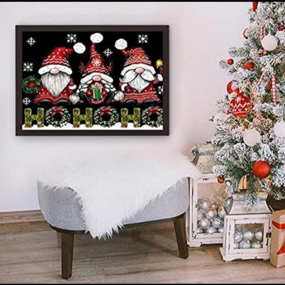 Holiday Winter Christmas Gnomes Red HoHoHo Diamond Painting Kit New - Picture 2 of 8